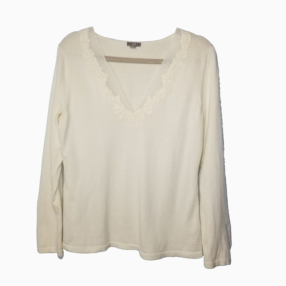 J. Jill‎ Angora Rabbit Hair Blend Lace Applique V-neck Super Soft Sweater Medium